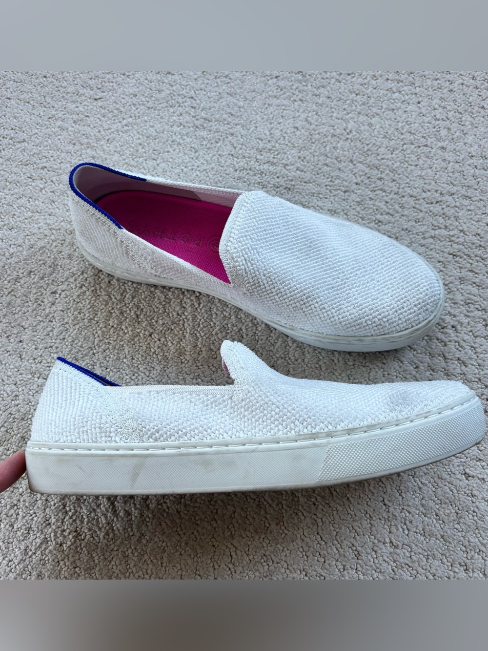Rothy’s Women's White Slip-On Casual Sneakers - bright white terry sneaker